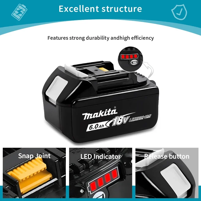 Originální Makita BL1860 18V 6AH baterie Li-ion pro elektrické nářadí Náhradní baterie LXT BL1850 BL1840 pro 18V šroubovák s BMS TPCELL 18V - náhled 5