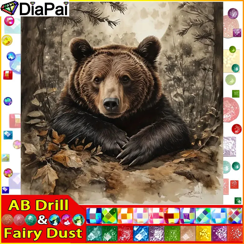 DiaPai Fairy Dust AB Diamantgemälde voller quadratischer/runder Diamant „Bär Tier“ Muster Stickerei 5D Strassgemälde