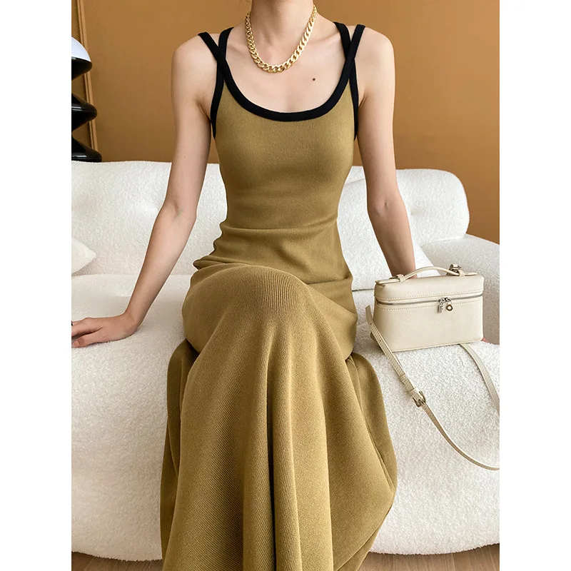 

Sling Dress Women Long Dresses A Line Vestidos Y2k Streetwear U Neck Sleeveless Elegant Bodycon Party High Waist Work Summer