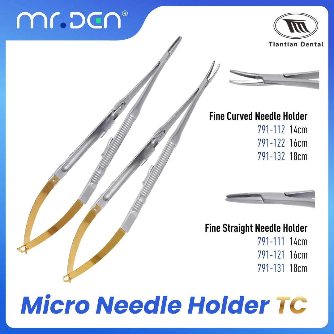 TIANTIAN Precision Dental Microsurgical Needle Holder Microalloy Tip Straight Curved Tip Ultrafine Suture