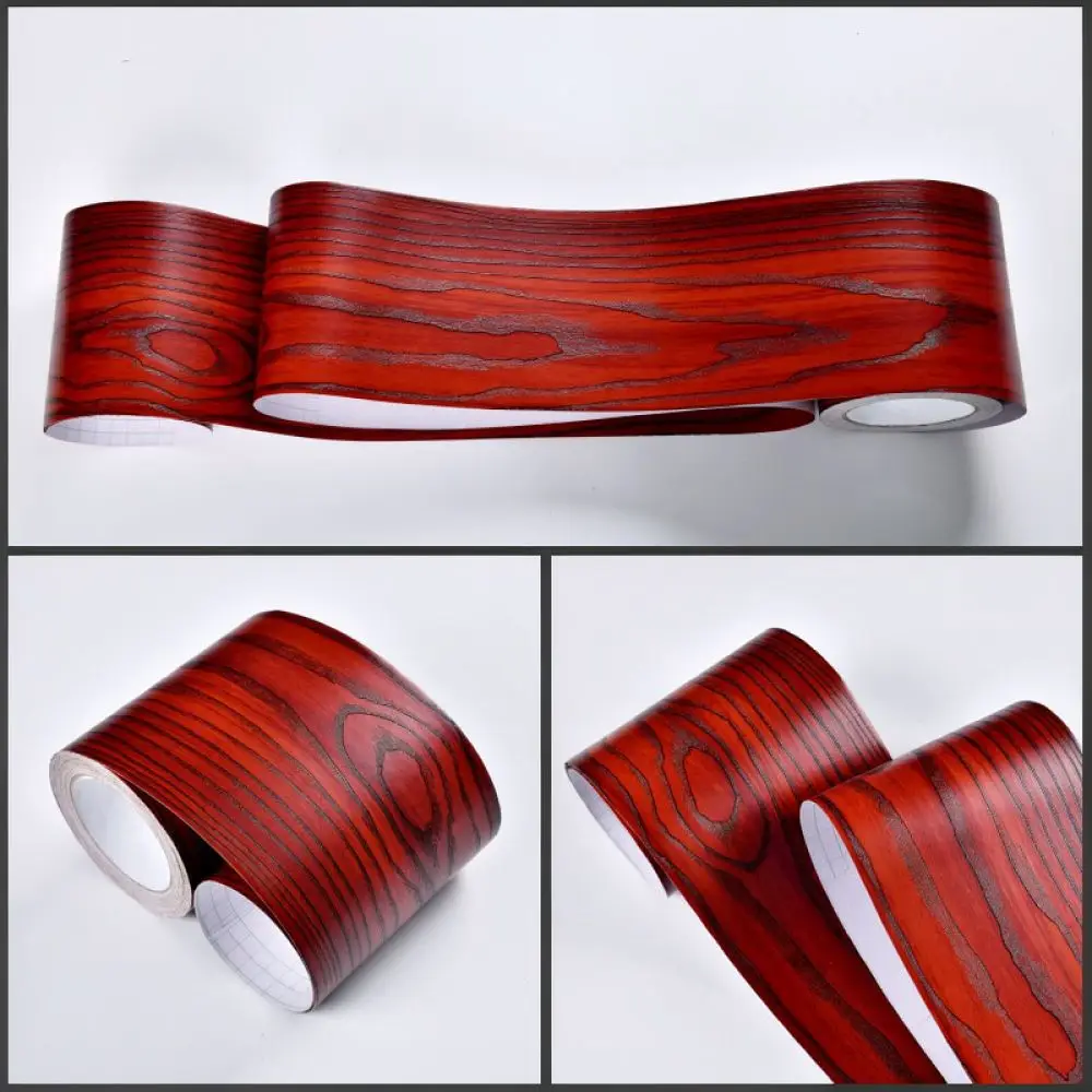 PVC Wood Grain Border Trim Sticker Self Adhesive Skirting Wall Cover Wallpaper For Interior Living Room Decor