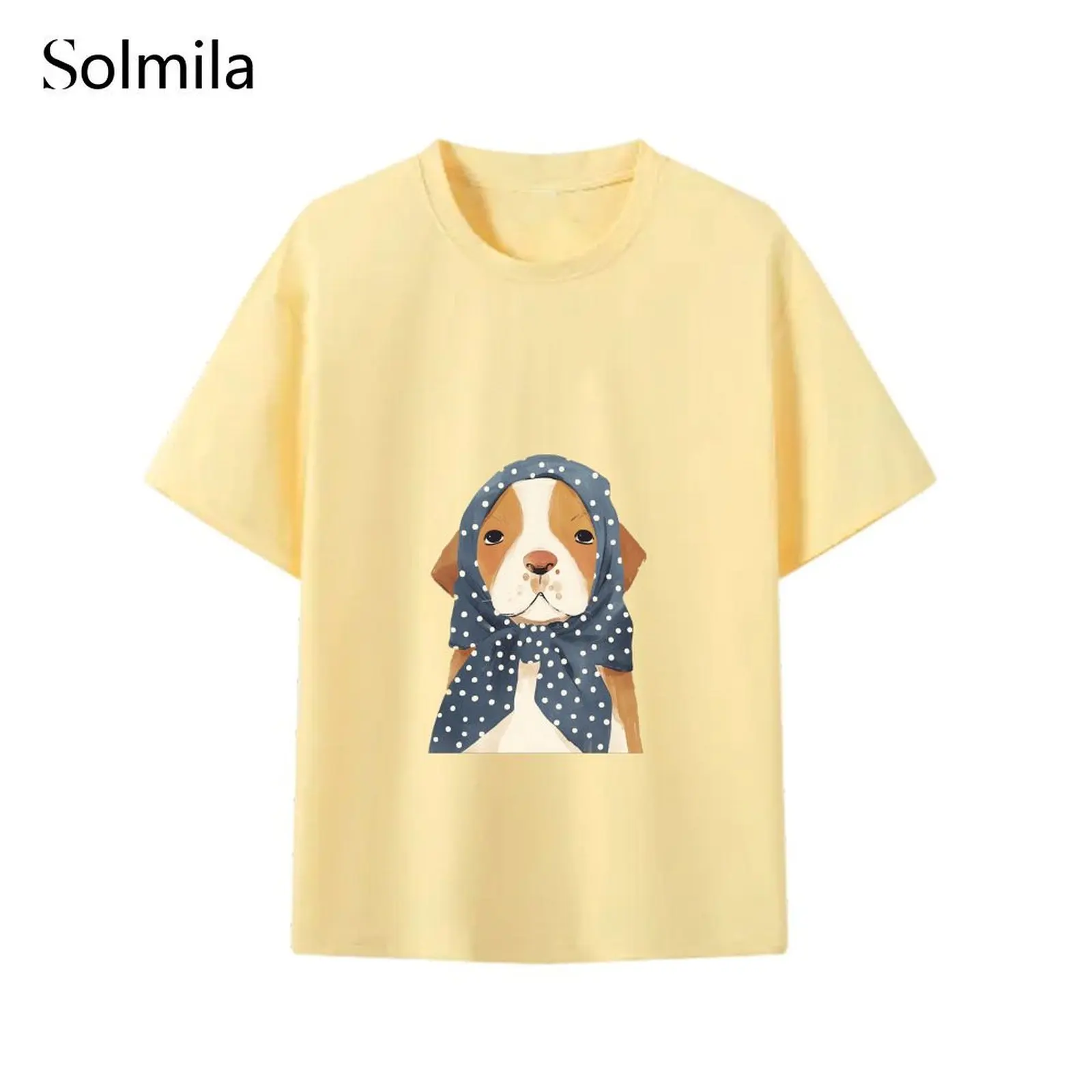 

Short Sleeve T Shirt Korean Comfortable Shirt For Female Polyester Fabric Round Neck Design Slight Stretch Spring And Summer