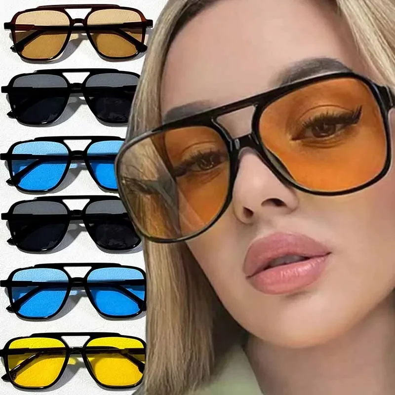 2024 Double Bridge Square Women Sunglasses Vintage Brand Designer Men Sun Glasses Shades Female Exaggerated Oversize Sunglasses