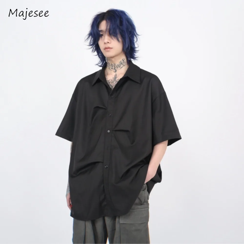 

Men Shirts Temperament Solid Colors Streetwear Japanese Style Decent Commuting Shopper Half Sleeve Handsome Chic Cozy Clothes