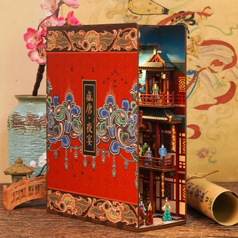 

Chinese Miniatures Bookshelves Doll House Book Nooks Decoration Girl Bookcase Dollhouse Furniture DIY Kit Children's Puzzle Toys