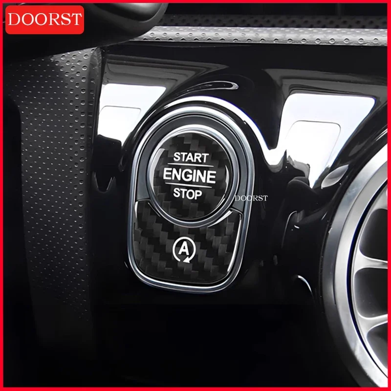 Für Mercedes Benz A CLA Klasse W177 C118 AMG Carbon-Faser Motorstart- und Stoppknopf-Aufkleber Innenraum-Modifikationszubehör – Detail 1
