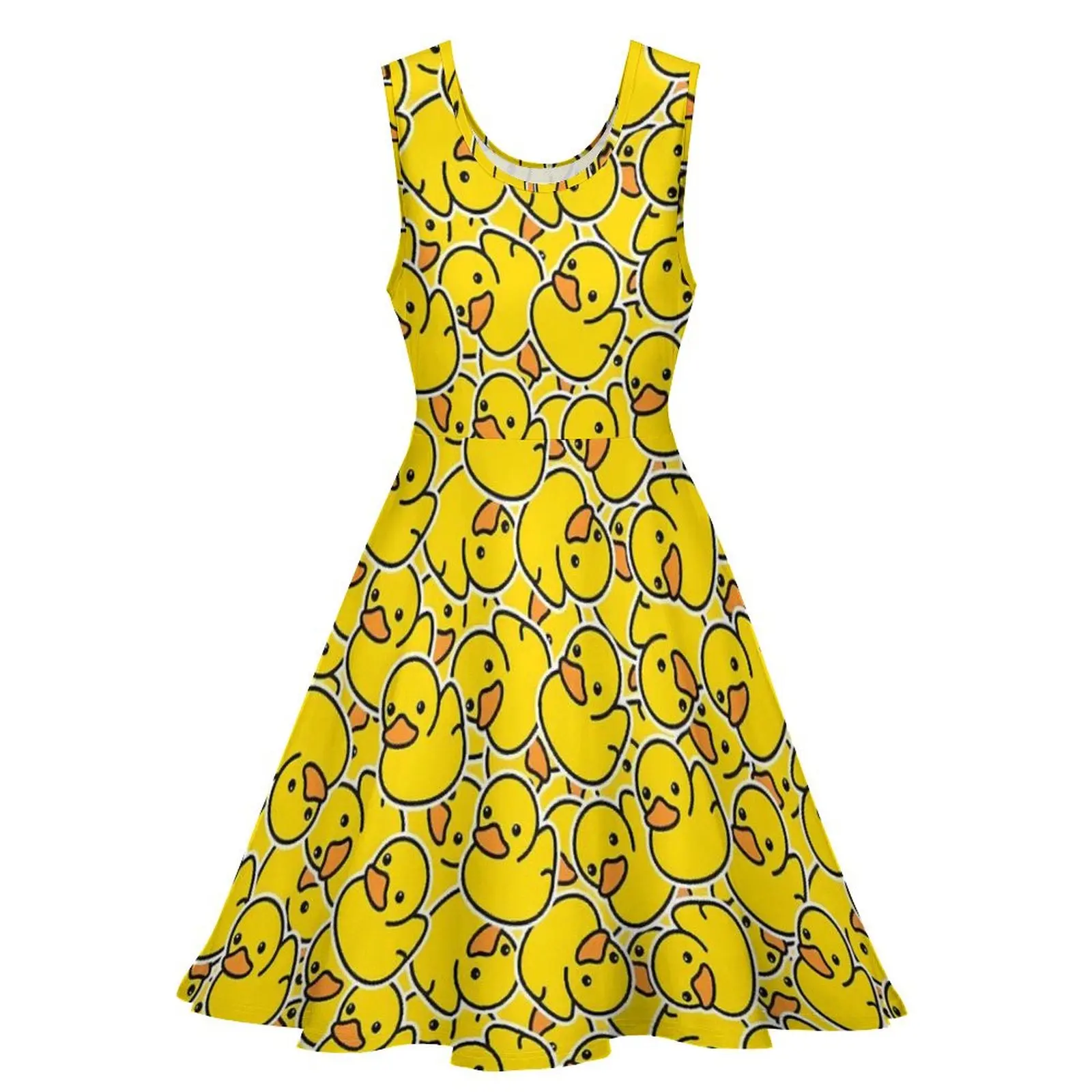 Yellow Classic Ducks Dress Kawaii Animal Aesthetic Dresses Female Kawaii Skate Dress Summer Graphic Vestido Big Size