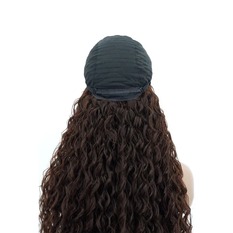 ss23اللاتينية الأمريكية مجعد الشعر موجة المياه الصوف لفة الاصطناعية شعر مستعار طويل للنساء 26 بوصة البني جودة عالية ألياف مقاومة للحرارة
