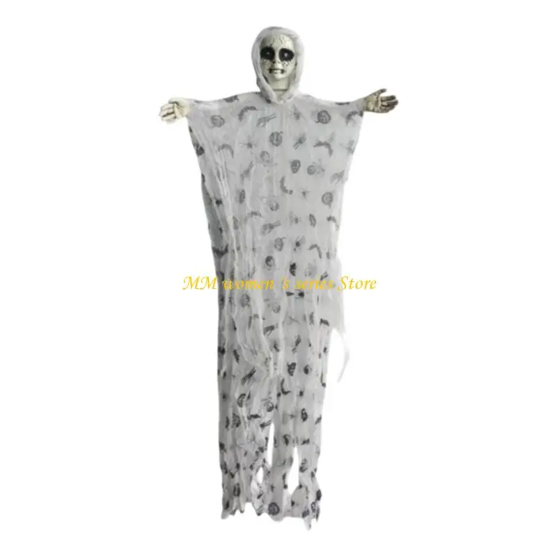 Q39C Flowing Skeleton Hanging Prop with Skull Graphics and Tool-Free Loop for Halloween Parties and Haunted Space Decor