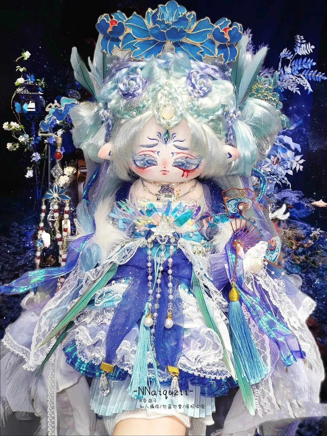 Boneca de algodão de pelúcia para crianças, Anime, Xue Qing, Angel Princess Monster, olhos azuis, peruca de cabelo, peluches de 30cm, presente