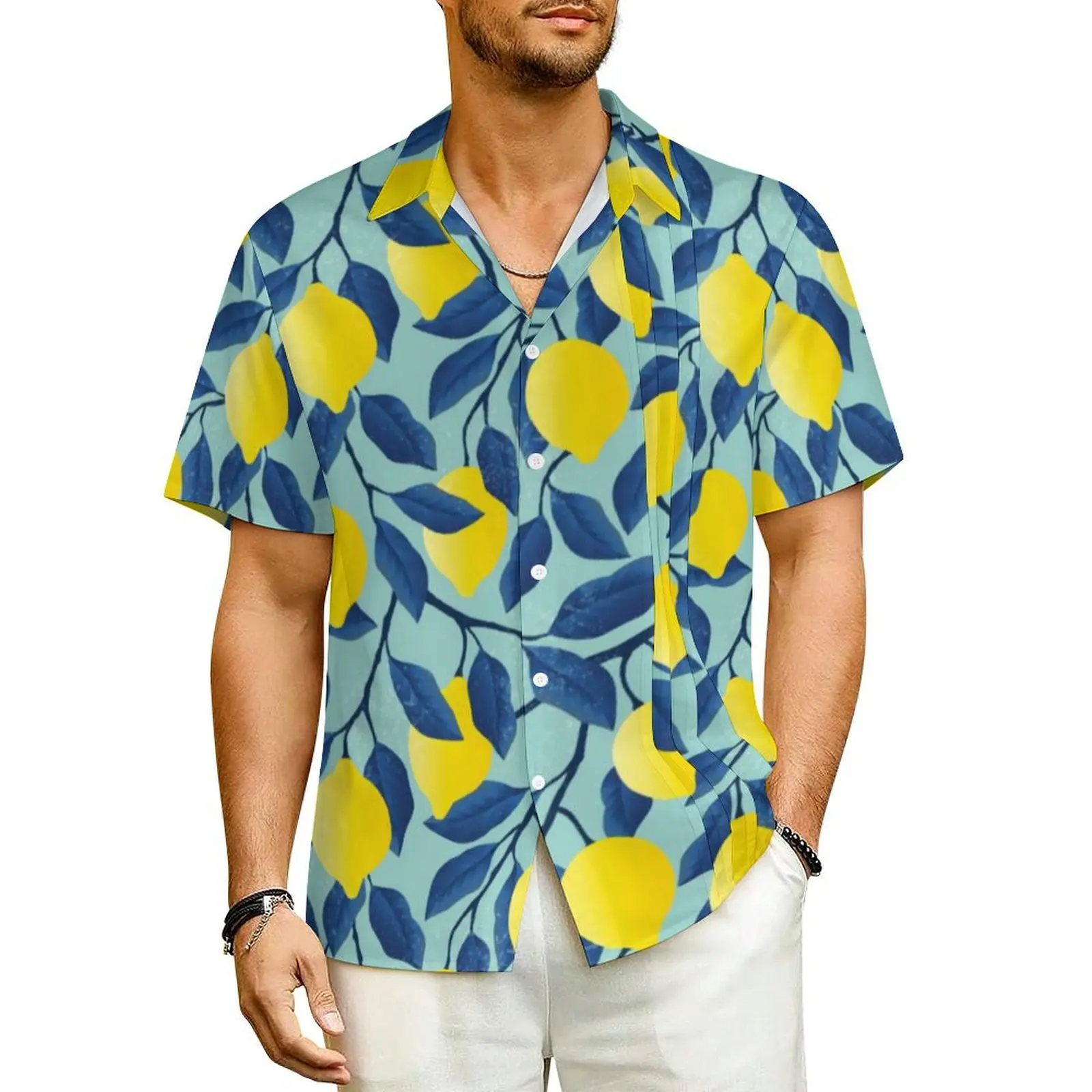 

Cute Lemon Beach Shirt Funny Citrus Fruit Hawaii Casual Shirts Men Elegant Blouses Short Sleeve Y2K Fashion Graphic Top