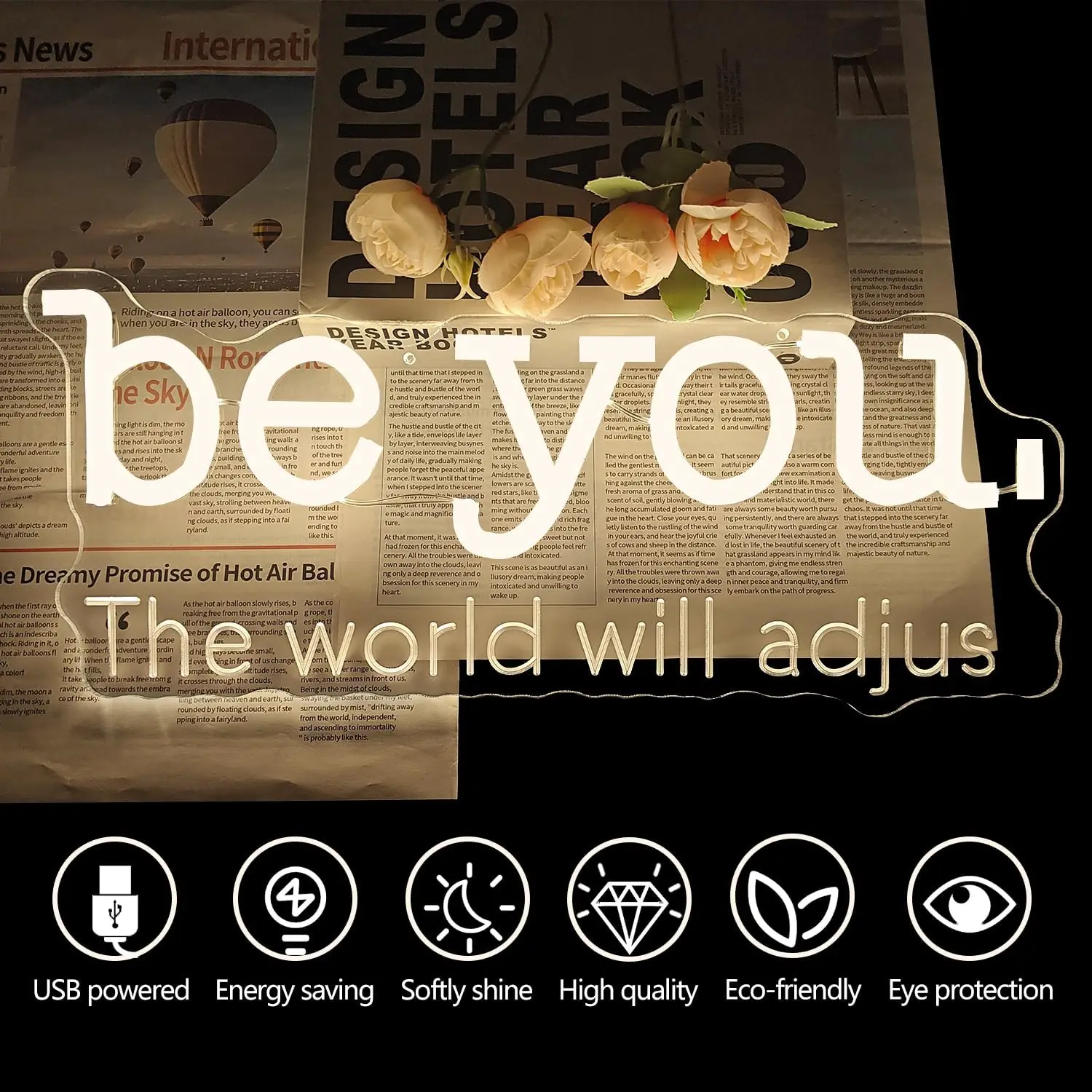 Be You The World Will Adjust LED Neon Sign USB Wall Light For Bedroom Salon Office Aesthetic Room Decor Hanging Night Lamp
