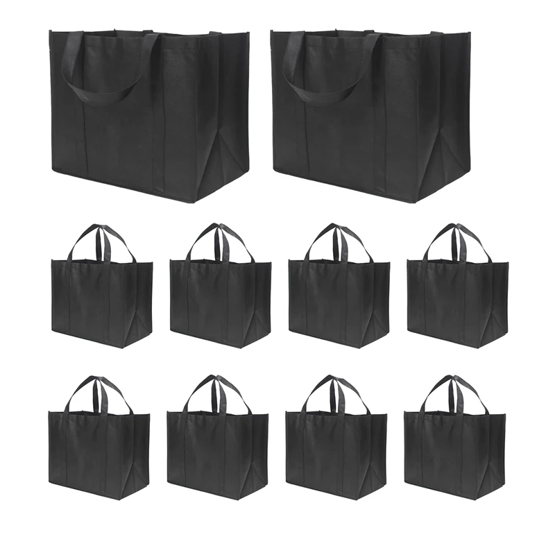 

35L Reusable Grocery Bags With Long Handles, 10 Pack Foldable Reusable Shopping Bags, Grocery Bulk Tote Bags Durable Easy To Use