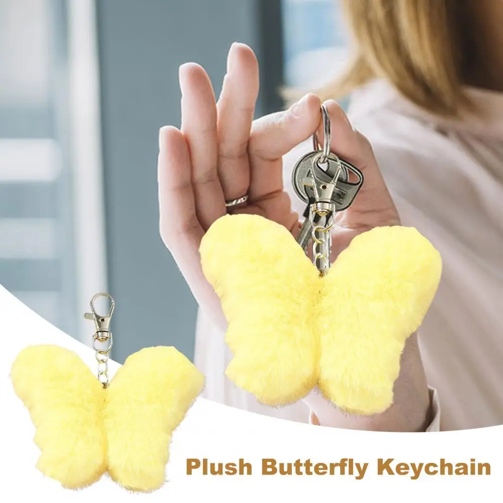 Mini Plush Toy Butterfly Keychain Pendant Bright Color Charm Keychain Ornament Backpack Car Keyring Decoration