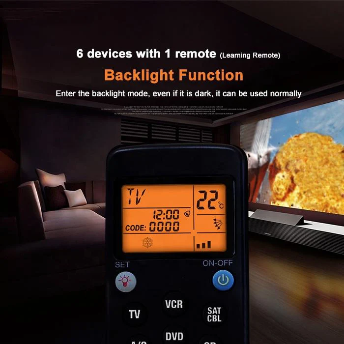6 in 1 Universal Remote Control Smart TV AV SAT VCR CBL DVD CD A/C Remote Control with Learning Function and Display