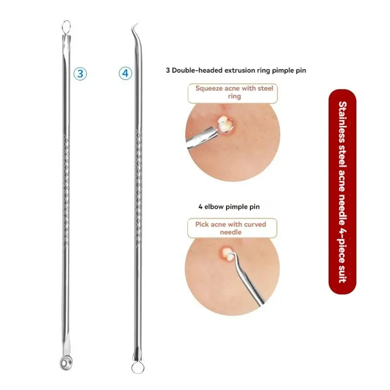 الفولاذ المقاوم للصدأ الجمال إبرة حب الشباب إبرة ثنائي الغرض حب الشباب مزيل حب الشباب إزالة حب الشباب أدوات التجميل بثرة دبوس 4 قطعة مجموعة #5
