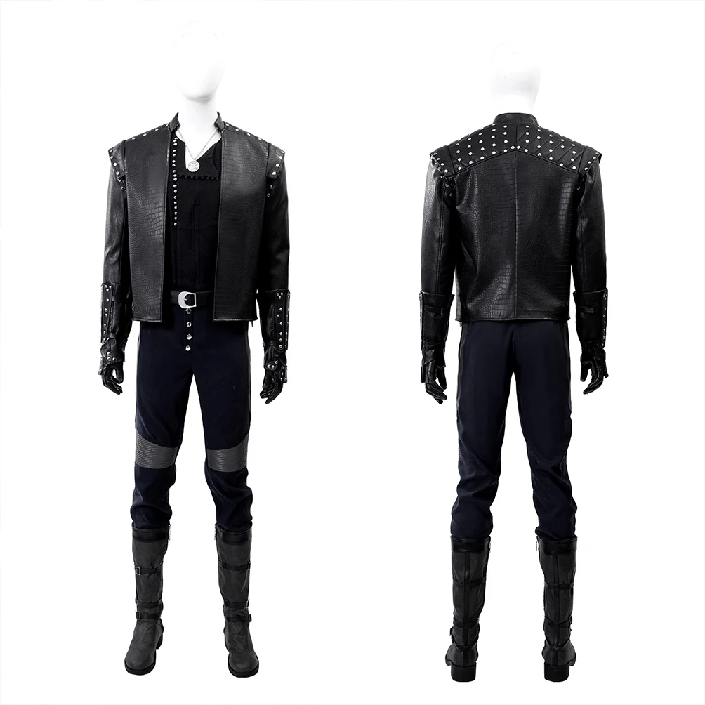 

Geralt of Rivia Costume Men White Wolf Cosplay Outfit Witch Outfit Leather Jacket With Rivets