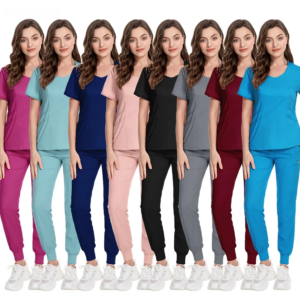 

Unisex Jogger Suit Medical Uniform Women Scrubs Nurse Tops+Pants Slim Fit Comfort Clinical Women Operating Room Work Uniform