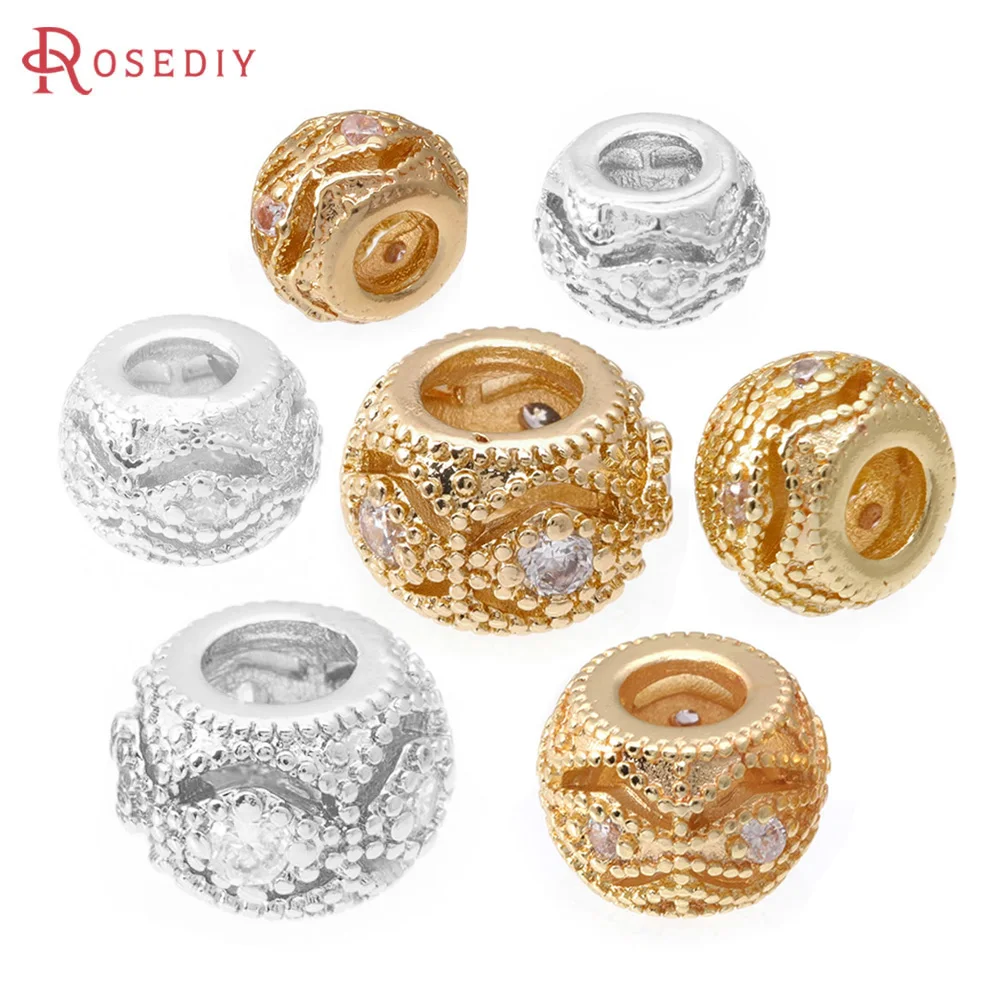 

6 шт. 5 мм, 7 мм, 9 мм, 10 мм, 18-каратное золото, латунь, циркон, полые круглые бусины-разделители, браслеты, бусины, высокое качество, ювелирные изделия своими руками, аксессуары