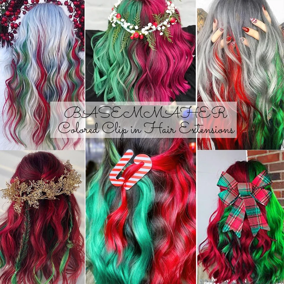 Ekstensi Rambut Warna Sintetis Rambut Lurus Warna-warni Highlight Potongan Rambut Aksesoris Rambut untuk Wanita Hadiah Natal Tahun Baru
