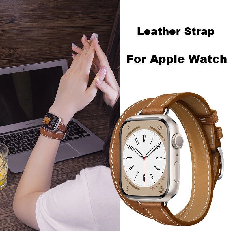 

JINCOR Leather Strap For Apple Watch Band 14mm/20mm/22mm Bracelet Iwatch Series 9 8 7 6 Se 5 4 Ultra 2 Women Apple Watch Strap