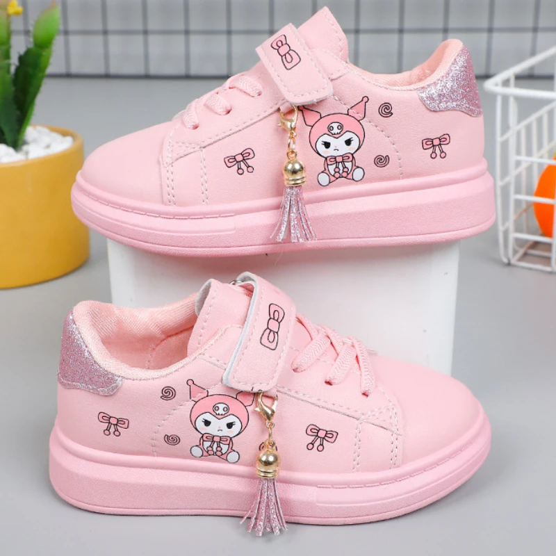 Sanrio Girls\'s Fashion Sneakers Kid\'s Anti-skid Casual Shoes Cartoon Anime Kuromi Thick Soles Shoes Children\'s Board Shoes