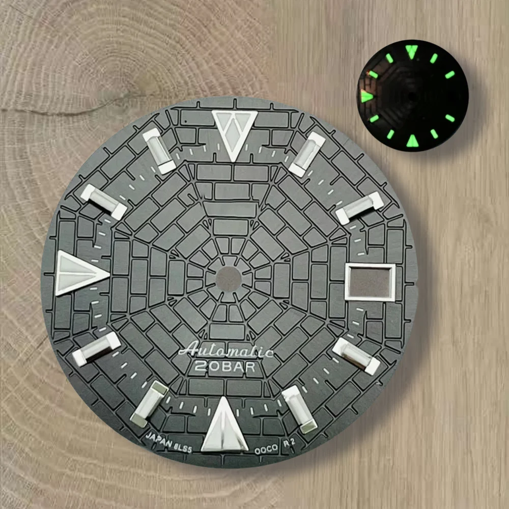 

28.5mm High Quality S Logo NH35 Dial Sunray Dial Suitable For NH35/NH36 Movement Spider Web Green Luminous NH35 Accessories