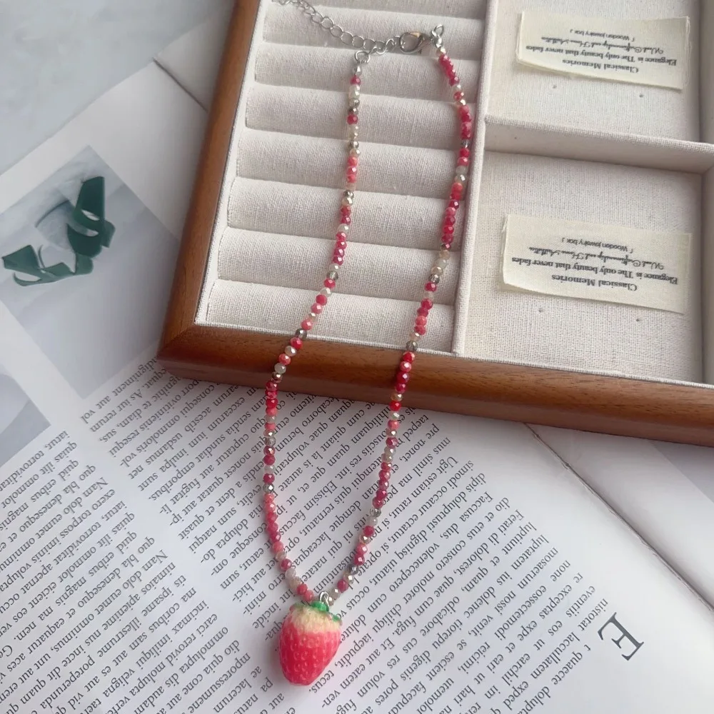 Bohemian Fruit Pendant Necklace Handmade Rice Beads Rice Beads Choker Adjustable Fruit Shape Summer Necklace Summer Wear
