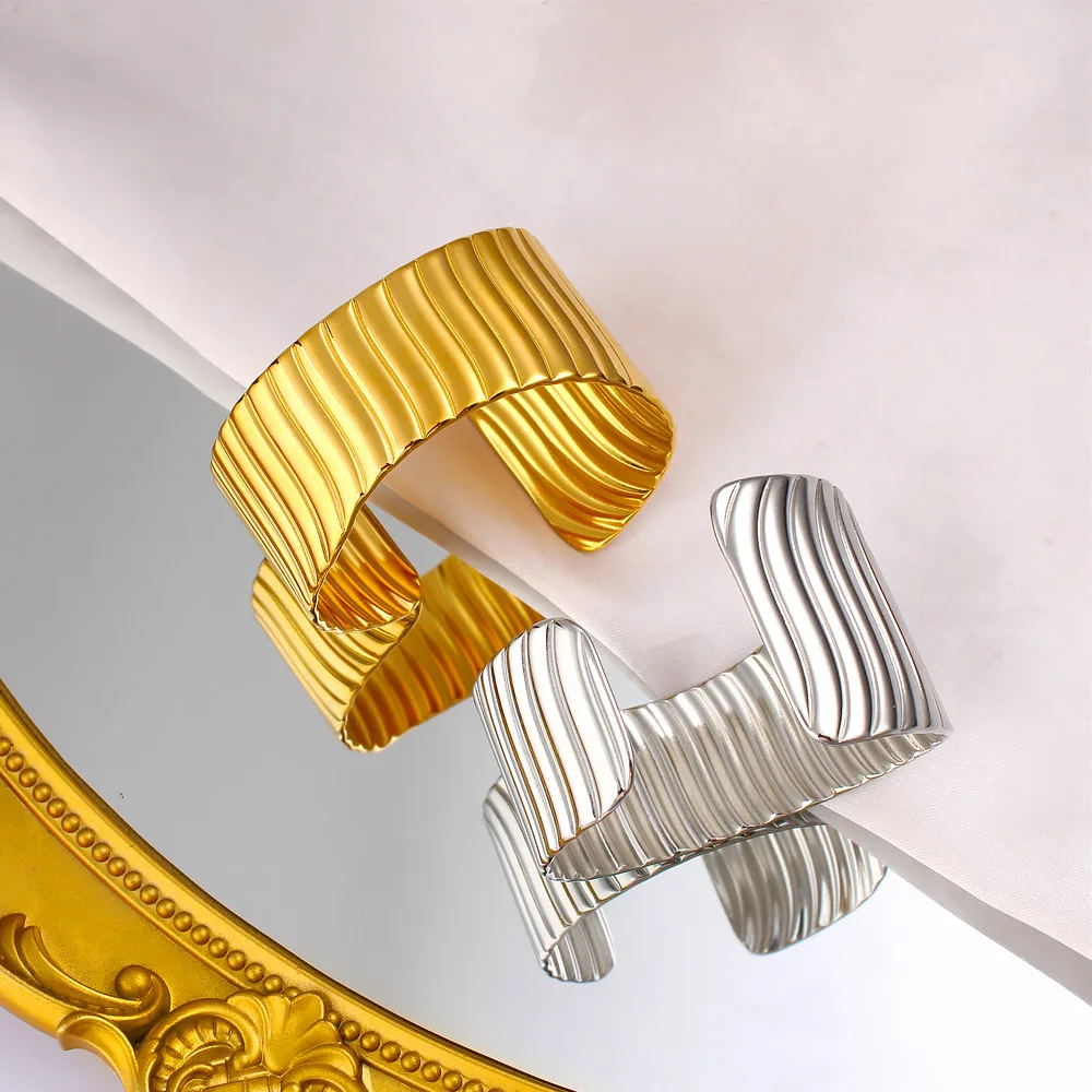 DIY accessories Amazon popular strip vertical pattern opening bracelet female ins cold wind personality wide-sided stainless ste