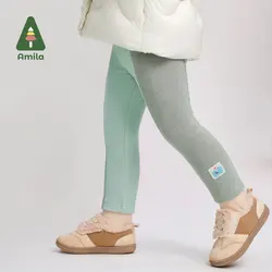 Amila Baby Leggings 2024 Winter New High Quality Girls Contrast Color High Collar Sports Warm Loose Casual Children’s Trousers