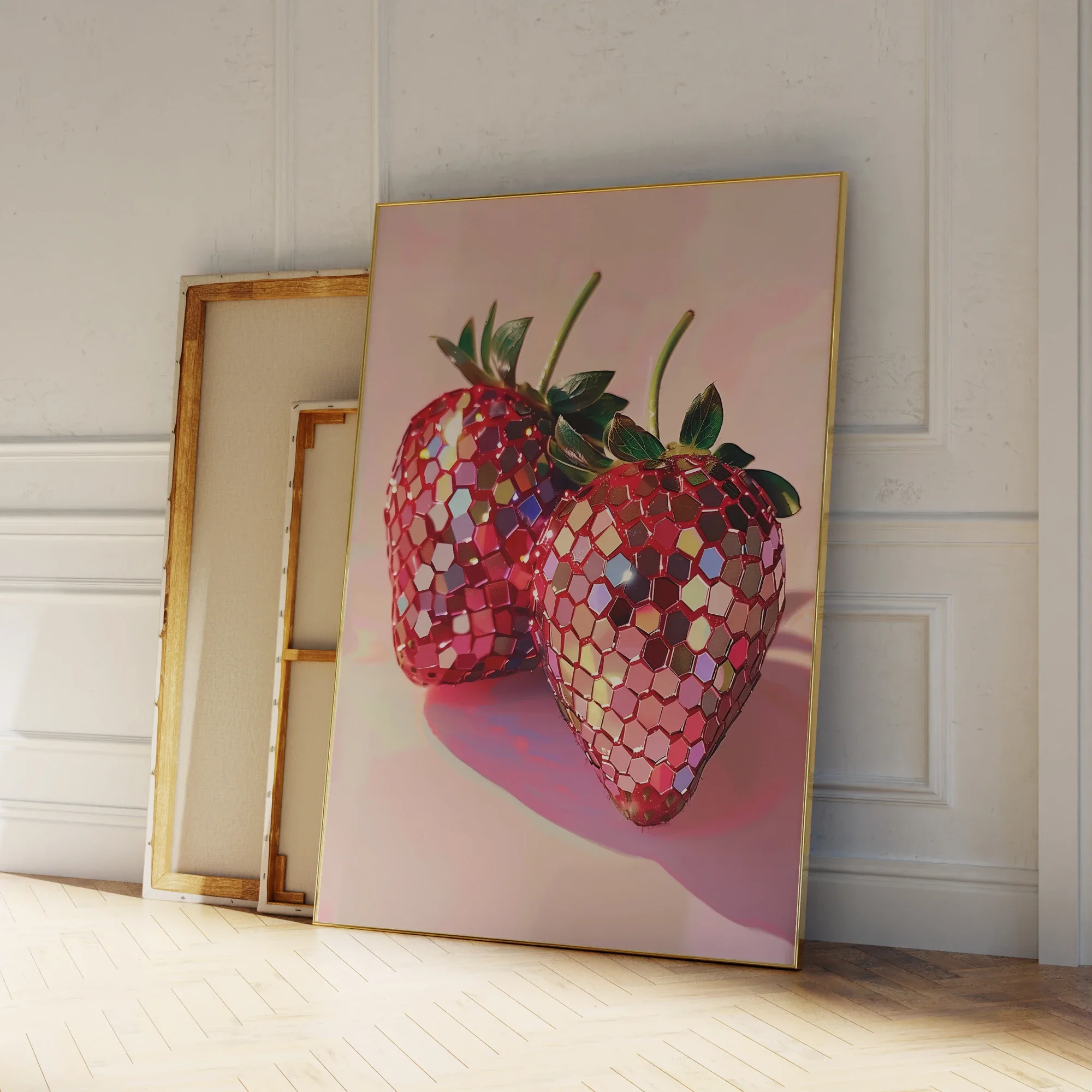 Modernos fresas de discoteca, rosa, rojo, Funky, Preppy, arte de pared, impresiones, lienzo, pintura, póster, imagen para sala de estar, decoración del hogar
