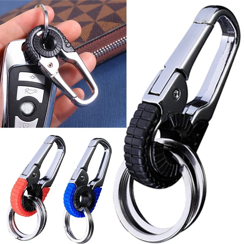 Car Metal Keychain Universal High Quality Stainless Steel Buckle Outdoor Double Ring Fishing Key Ring Carabiner Climbing KeyHook