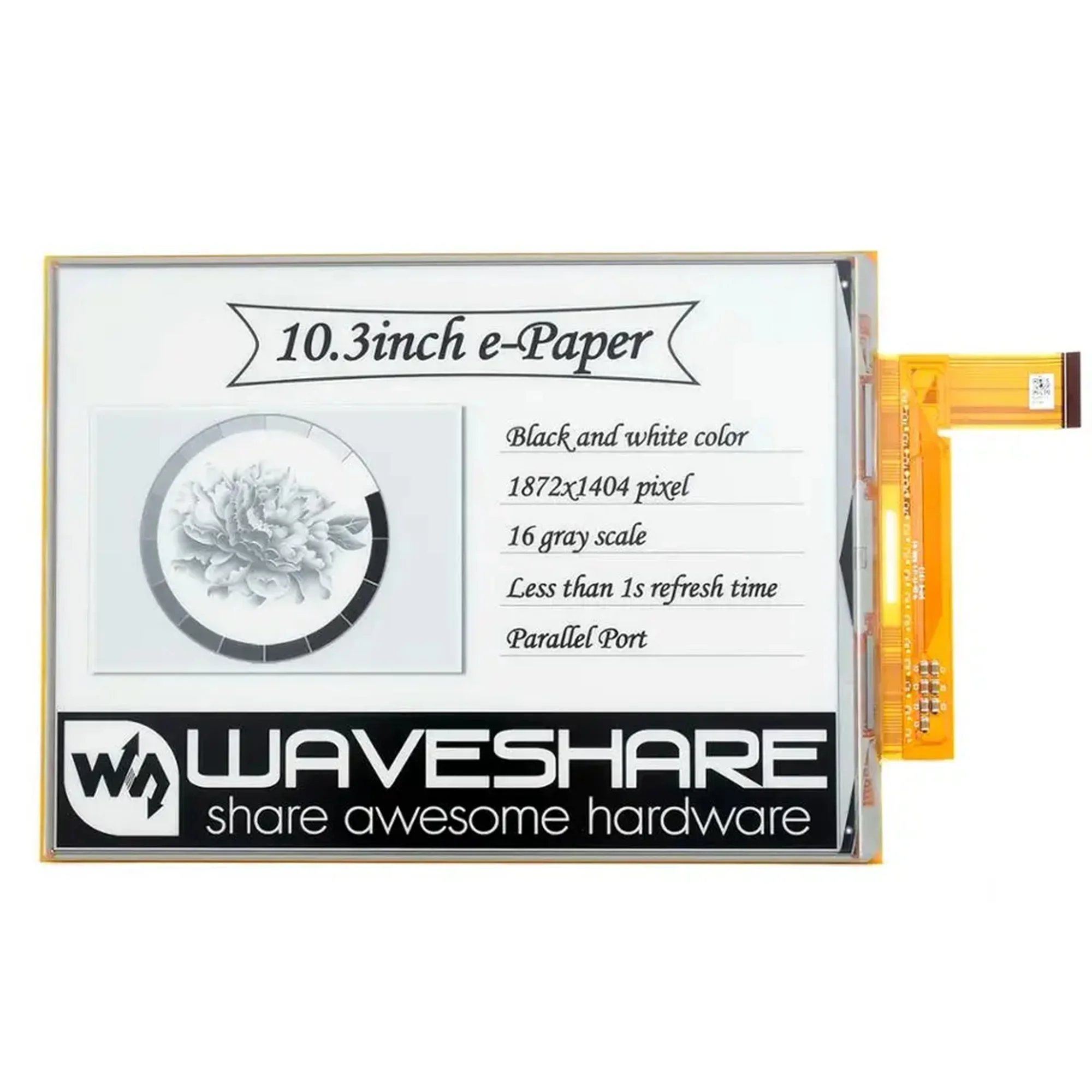 Waveshare 10.3 นิ้ว E-Ink raw display, พอร์ตขนาน, ไม่มี PCB, ความละเอียด 1872*1404, รองรับการรีเฟรชบางส่วน