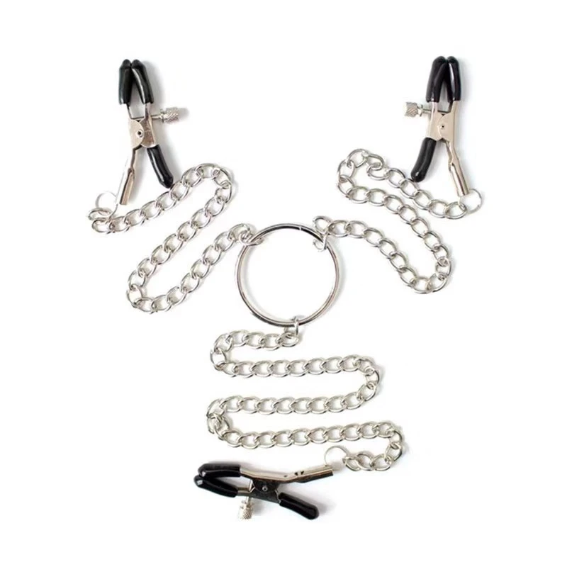 Abrazadera de Vagina de tres cabezas para pezón, pinzas de cadena para Vagina, BDSM juguete, Kink fetiche, desgaste erótico, Bondage, cuerpo de 3 cabezas