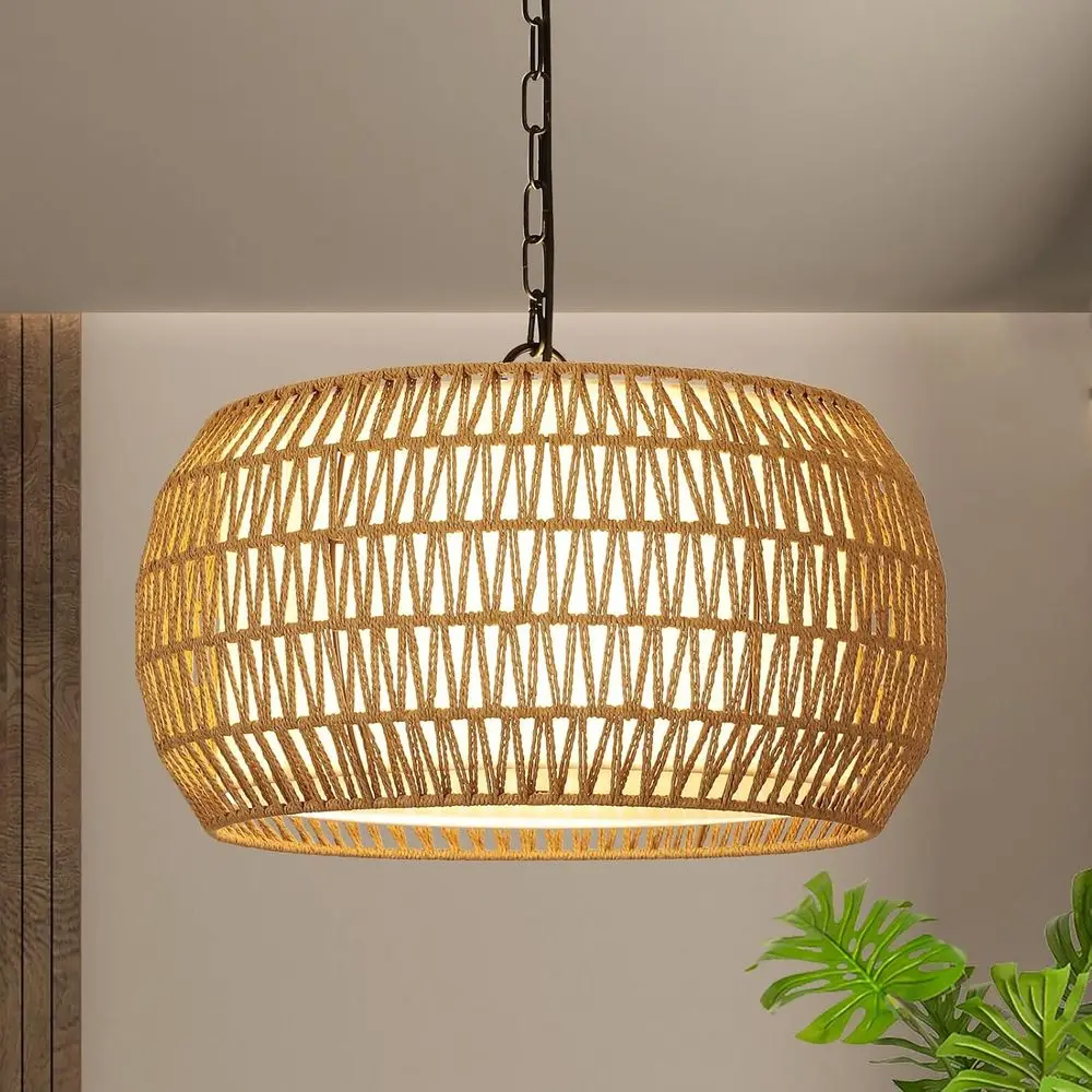 

Boho Style 5-Light Large Pendant Lighting with Fabric Shade for Dining Rooms and Kitchen Islands