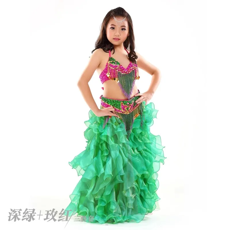 Trajes de dança do ventre especiais personalizados para crianças conjunto para criança desempenho traje pérola bordado saia fofa