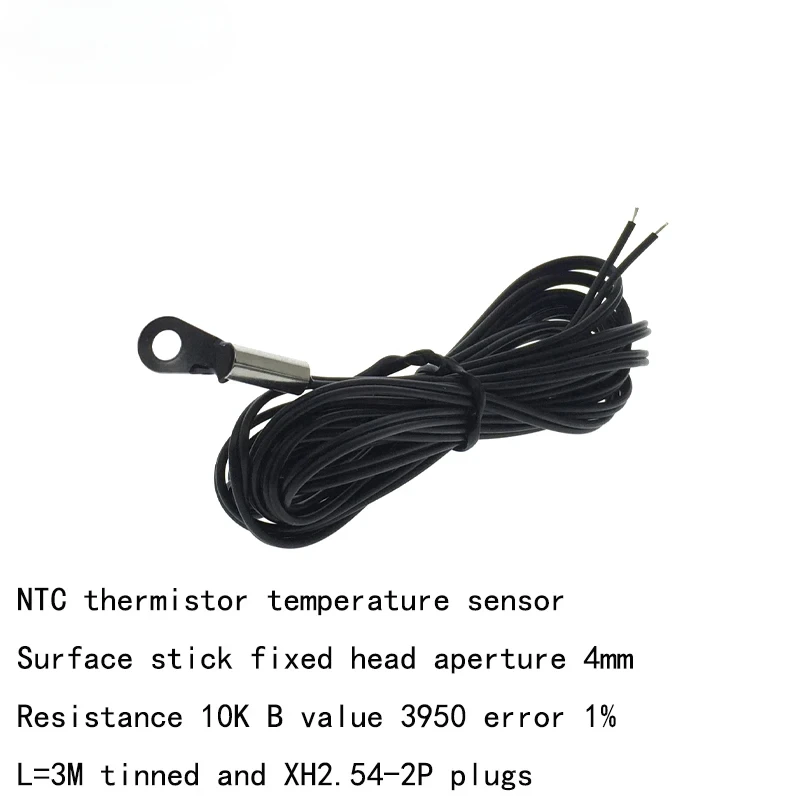 10pcs Temperature Sensor  10K Resistance B Value 3950 Error 1% L=3M   Wire Lug Fixed Head Aperture 4mm NTC Thermistor