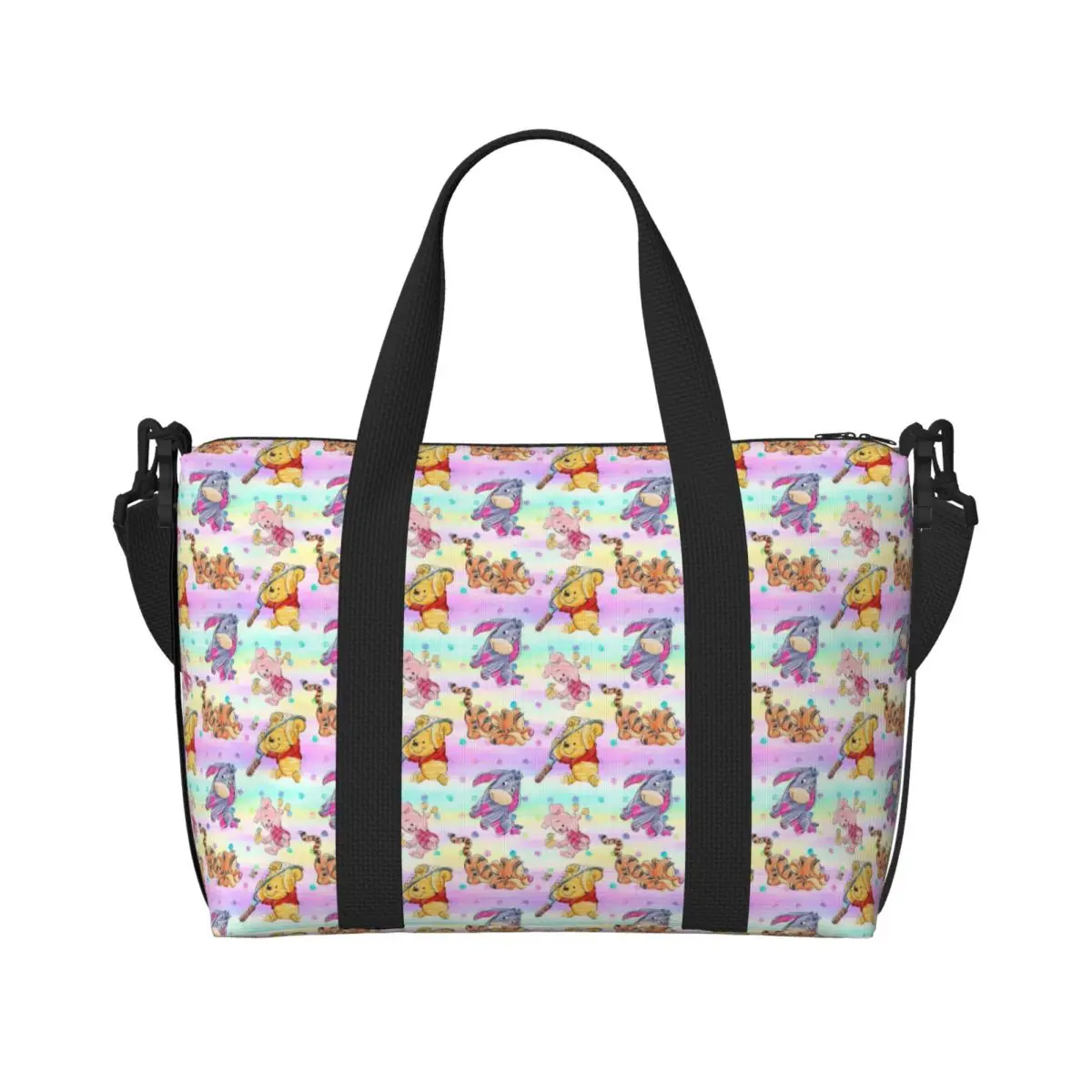 

Custom Winnie Pooh Animal Beach Tote Bag Women Kawaii Cartoon Yellow Bear Large Compartment Gym Beach Travel Bags