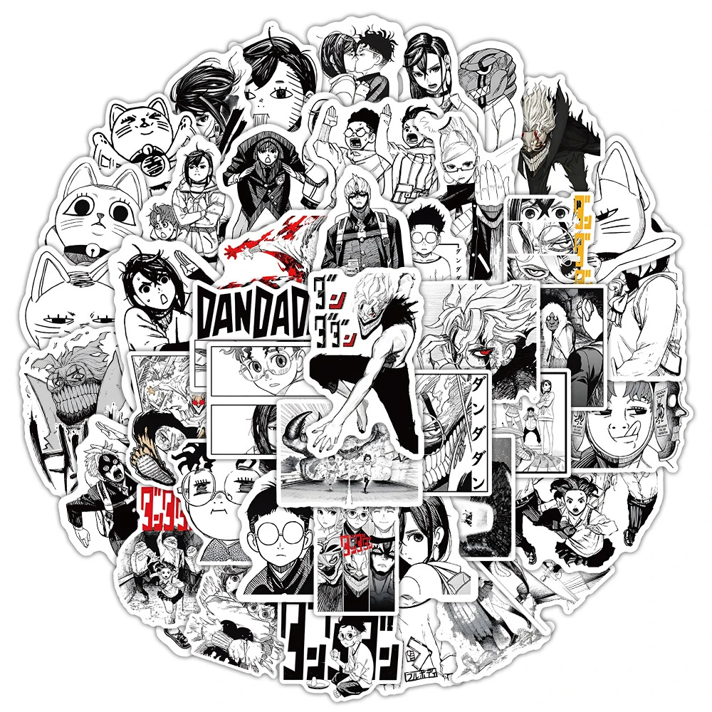 10/30/50pcs Black White Cool Anime Dandadan Stickers DIY Motorcycle Fridge Laptop Cartoon Manga Waterproof Sticker Fun for Gifts