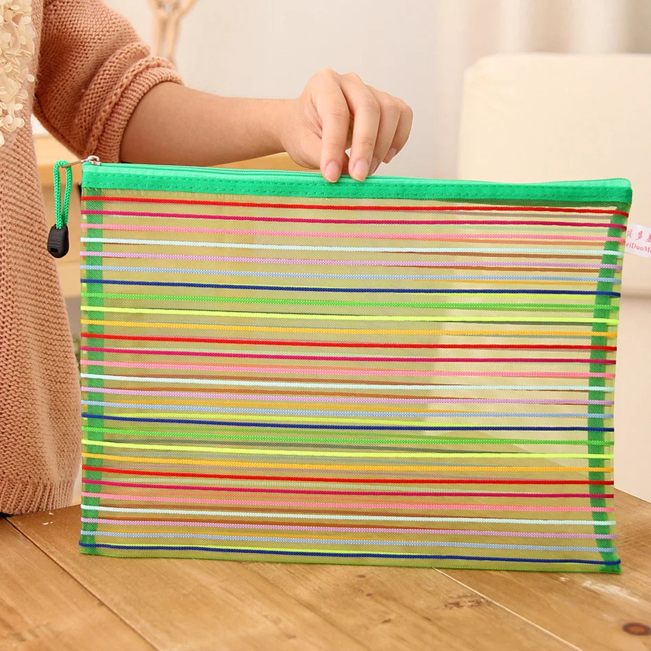 A4 A5 B5 B6 Rainbow Color File Folders Bags Nylon Mesh Document Bag Multi-purpose Stationery Papers Storage Bag Random Color