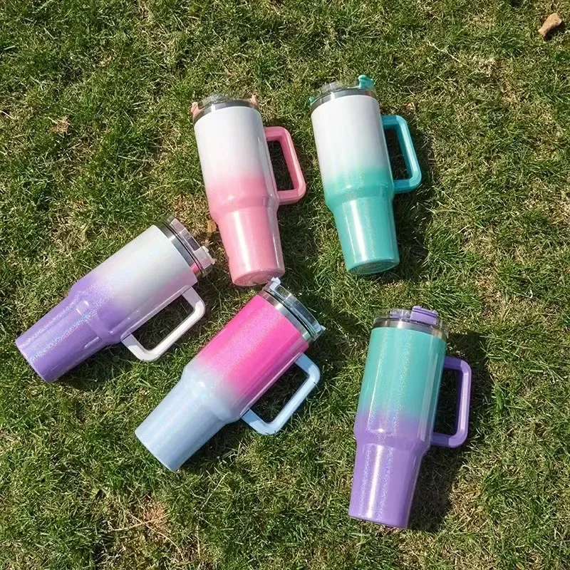 40oz Generation Car Cup Rainbow Paint Ice Cream Cup Stainless Steel Insulated Car Water Cup Portable large Capacity Handle Cup