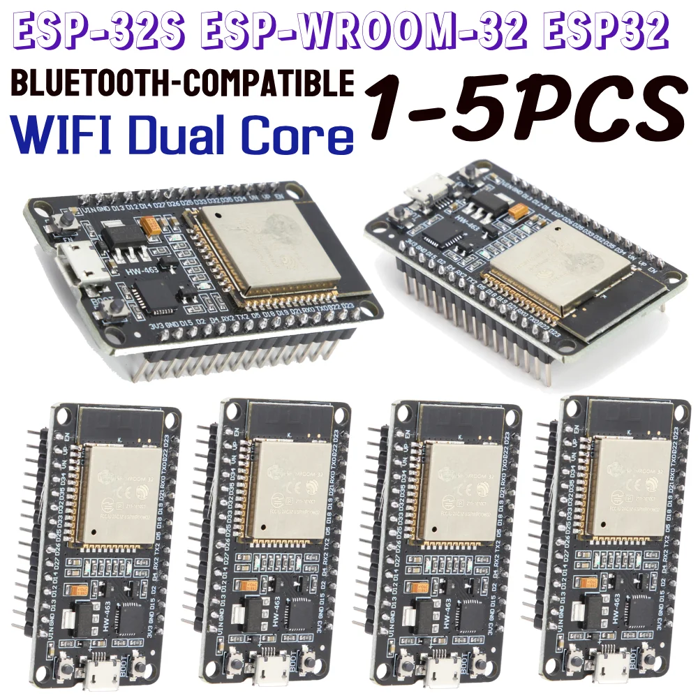 1-5Pcs HW-463 For ESP32 Development Board ESP-32S WiFi+Bluetooth-Compatible Low Power Consumption Module Kits Accessories