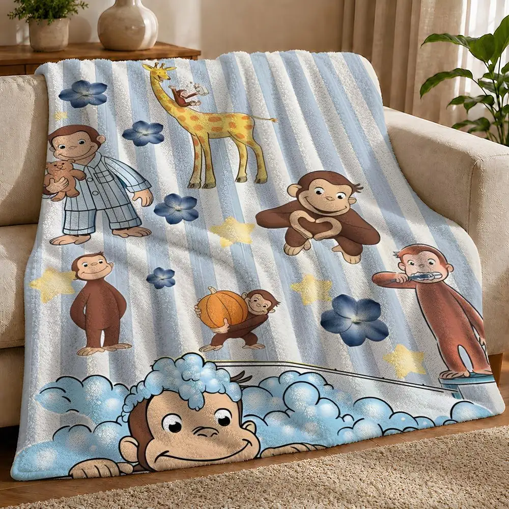 MONKEY CARTOON C-Curious GeorgeS Washable Everyday Low Maintenance Apartment Living Hotel Rich Tones Easy Storage Throw