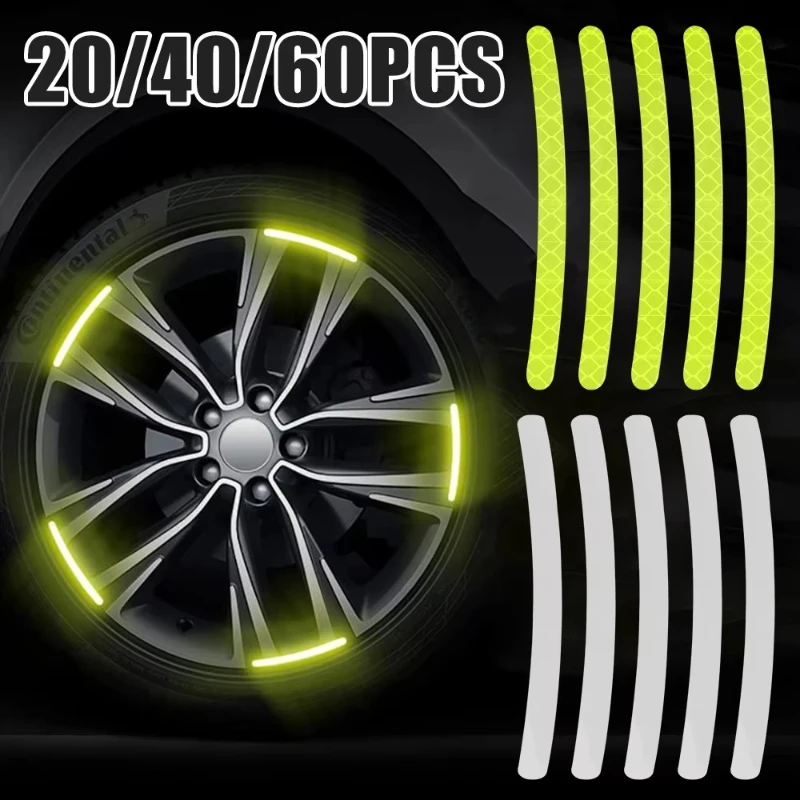 20-60Pcs Car Wheel Hub Sticker High Reflective Stripe Tape For Motorcycle Car Night Driving Safety Luminous Universal Sticker