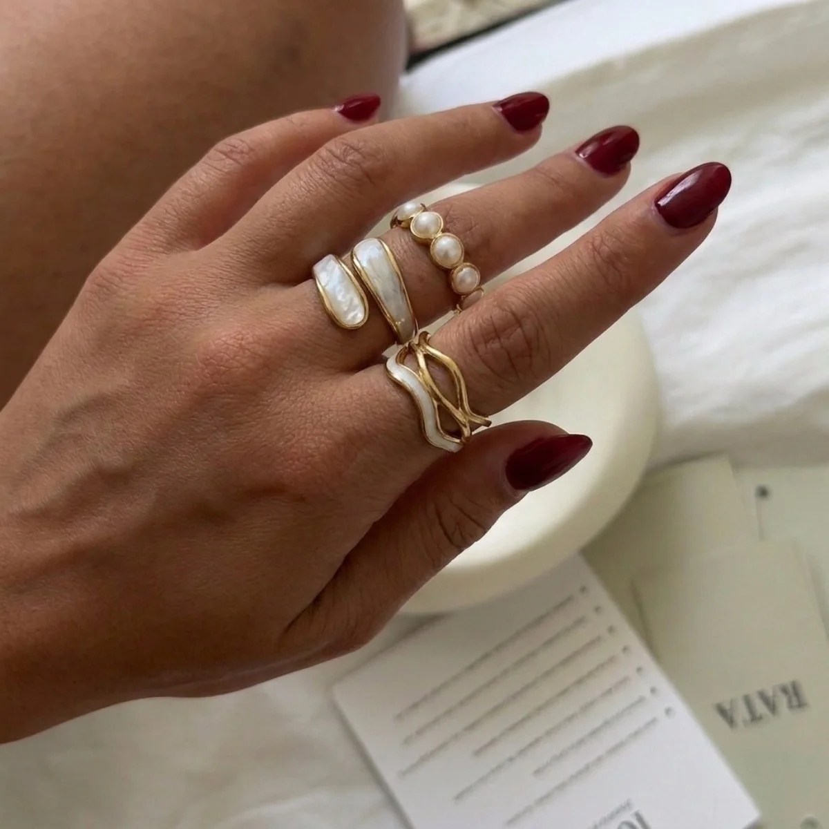 3/4 Stück/Set Minimalistische, gewellte Ringe aus Edelstahl mit weißem Emaille für Damen und Herren, Lava-Wassertropfen-Twist-Herz-Fingerringe, Schmuck – Detail 6