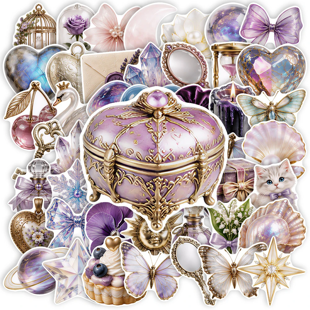 10/30/50pcs Retro Cute Ribbon Bow Aesthetic Stickers Cartoon Dreamy Magic Crystal Sticker Scrapbook Phone Laptop Decals Gifts