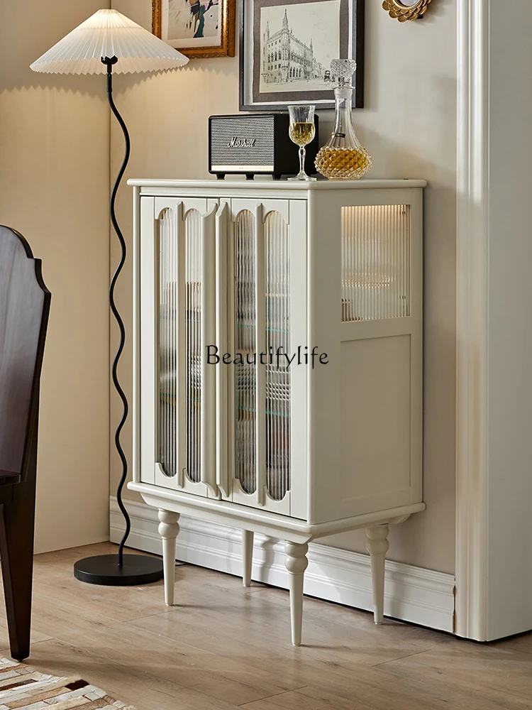 

02French cream solid wood double door dining side cabinet retro living room storage dining room wine cabinet
