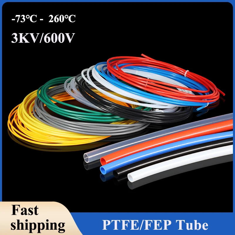 1/5/10m  PTFE FEP Tube Diameter 1mm 2mm 3mm 4mm 5mm 6mm PTFE/F46 Insulated Rigid Pipes 600V For 3D Printer Parts Pipe 3KV