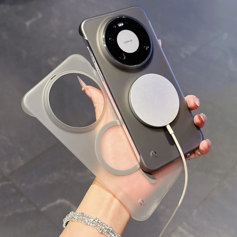 حافظة فاخرة رفيعة للغاية من الحلوى المغناطيسية لهاتف هواوي Pura80 Ultra P70 Mate 80 70 60 Pro Plus PC بدون إطار لتغطية Magsafe