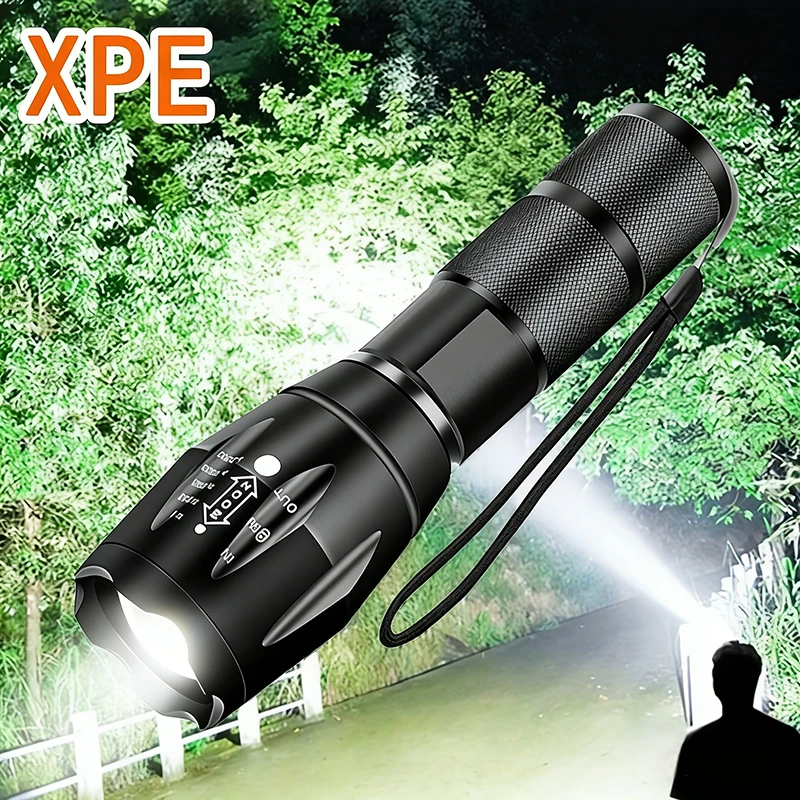 High Power T6 LED Flashlights Camping Torch 5 Light Modes Zoom Light Aluminum Alloys Waterproof Material External 18650 Battery
